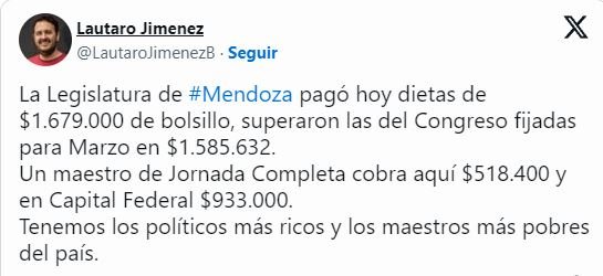 Denuncian que los sueldos de los legisladores de Mendoza son más altos que los de diputados y senadores nacionales